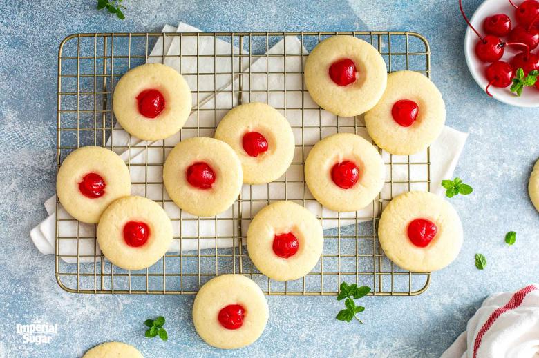 Cherry Almond Whipped Shortbread Cookies
